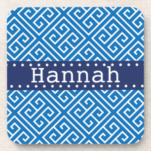 Dazzling Blue White Greek Key Pattern Blue Name Onderzetter