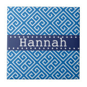 Dazzling Blue White Greek Key Pattern Blue Name Tegeltje (Voorkant)