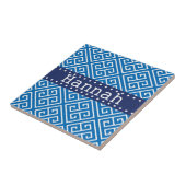 Dazzling Blue White Greek Key Pattern Blue Name Tegeltje (Zijkant)