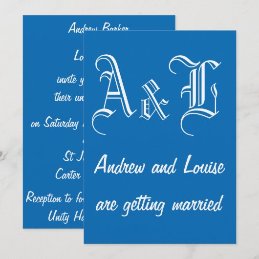 Dazzling Blue & White Wedding Invitation Kaart (Voorkant / Achterkant)