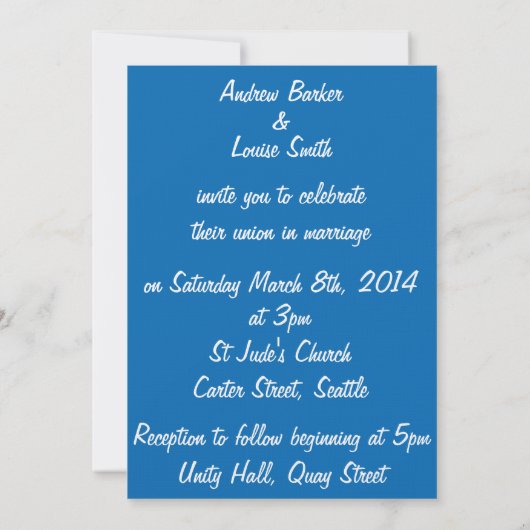Dazzling Blue & White Wedding Invitation Kaart (Achterkant)