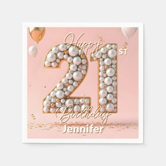Dazzling Blush Pink and Pearl Gold 21st Birthday Servet (Voorkant)