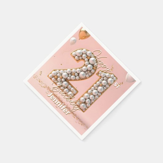 Dazzling Blush Pink and Pearl Gold 21st Birthday  Servet (Hoek)