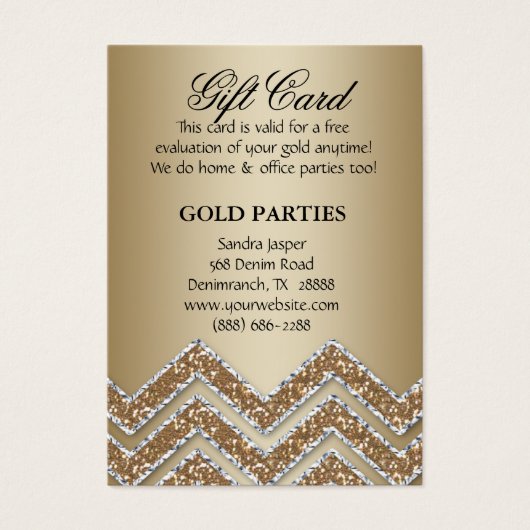 Dazzling Chevron Gold Party Gift Kaart Glitter (Voorkant)