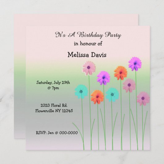 Dazzling Daisies Birthday Uitnodiging (Voorkant / Achterkant)