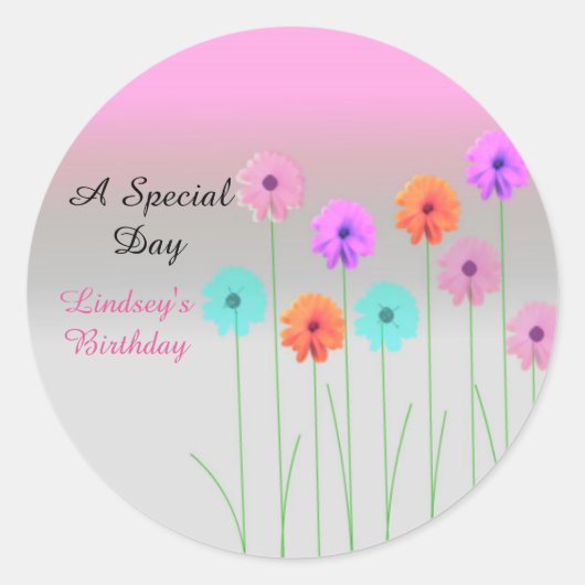 Dazzling Daisies Personalized Birthday Ronde Sticker (Voorkant)