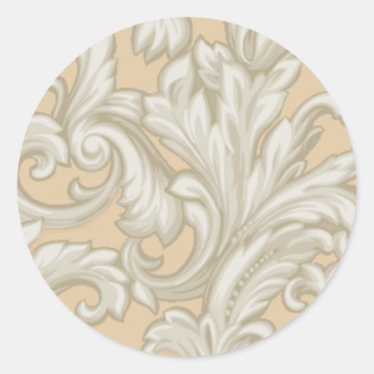 Dazzling Damask, Peach en Tan Ronde Sticker (Voorkant)
