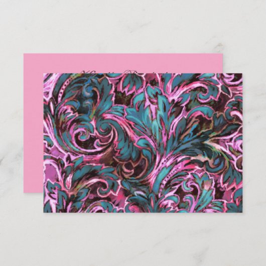 Dazzling Damask Pink Blauwgroen Brown Reply Kaart (Voorkant / Achterkant)