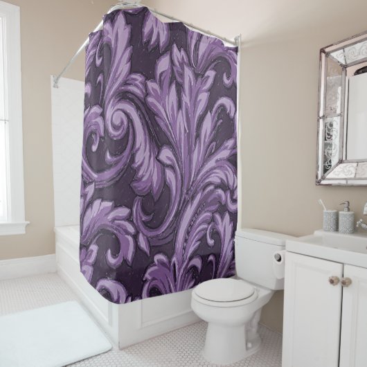 Dazzling Damask, Plum Douchegordijn (In situ)
