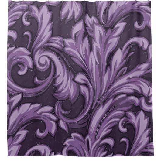 Dazzling Damask, Plum Douchegordijn (Voorkant)