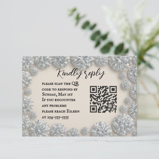 Dazzling Diamond QR Code Wedding RSVP Card (Staand voorkant)