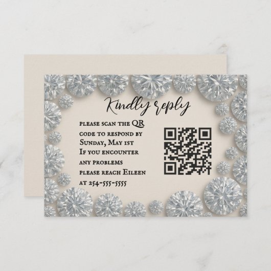 Dazzling Diamond QR Code Wedding RSVP Card (Voorkant / Achterkant)