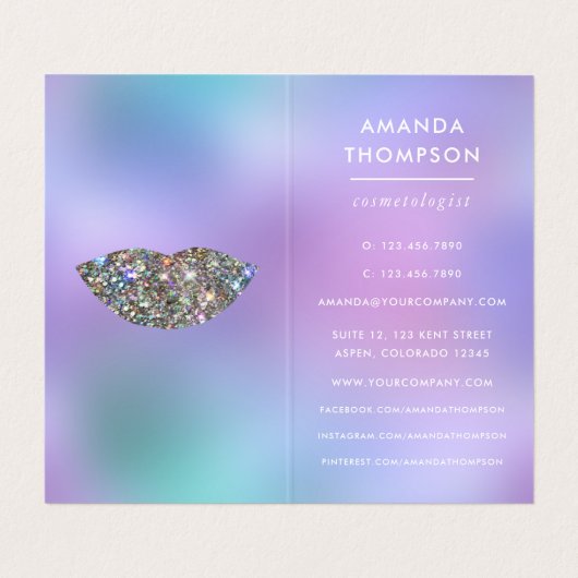 Dazzling Faux Glitter Lips Makeup Artist Visitekaartje (Binnenkant ongevouwen)