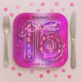 Dazzling Fuchsia Jeweled Sweet Sixteen Milestone Papieren Bordje