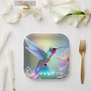 Dazzling Fusion: Rainbow Glass Hummingbird, Papieren Bordje