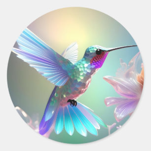 Dazzling Fusion: Rainbow Glass Hummingbird, Ronde Sticker