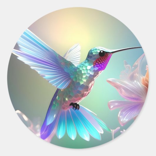 Dazzling Fusion: Rainbow Glass Hummingbird, Ronde Sticker (Voorkant)