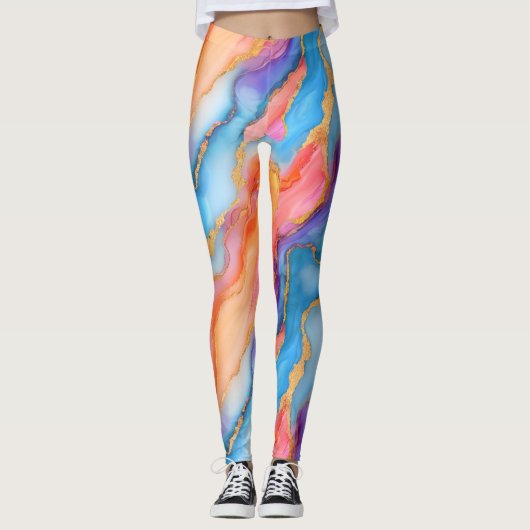 Dazzling Marble in Blues, Pinks, and Oranges Leggings (Voorkant)