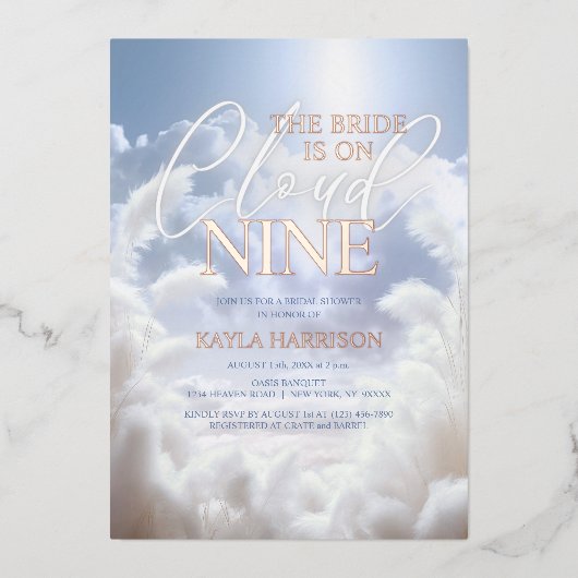 Dazzling op Cloud Nine 9 Pampas Vrijgezellenfeest Folie Uitnodiging (Voorkant)