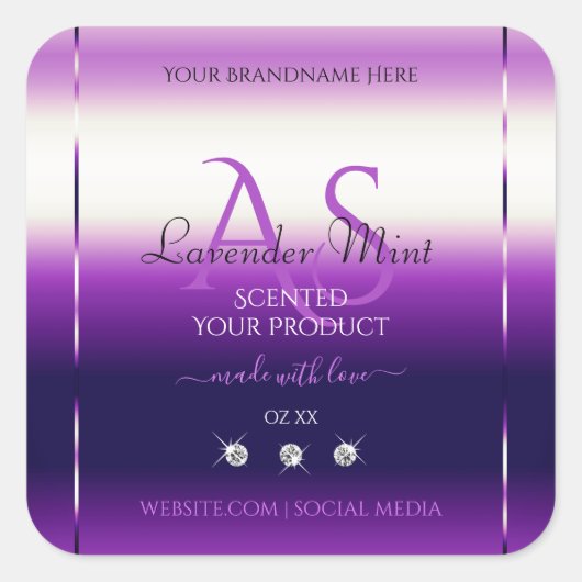 Dazzling Paarse Product Labels diamanten monogram (Voorkant)