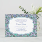 Dazzling Paisley Blue Baby shower Invitation Kaart (Staand voorkant)