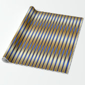 Dazzling Shiny Gold en Royal Blue Stripes Cadeaupapier (Uitgerold)