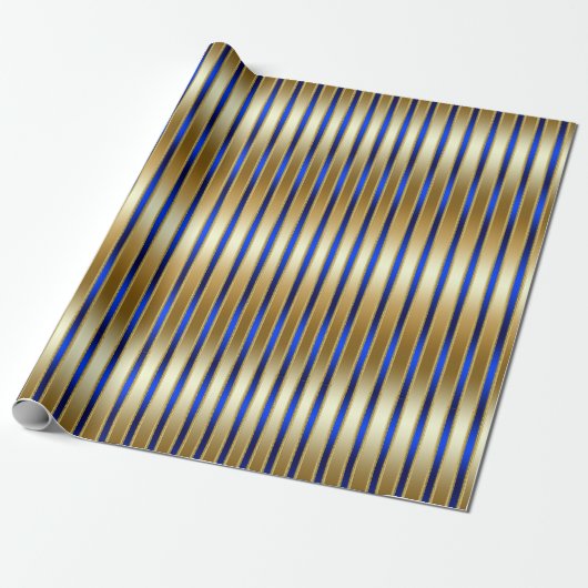 Dazzling Shiny Gold en Royal Blue Stripes Cadeaupapier (Uitgerold)
