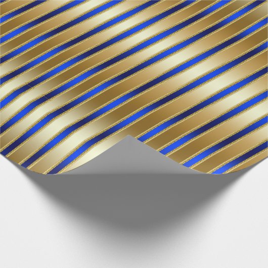 Dazzling Shiny Gold en Royal Blue Stripes Cadeaupapier (Hoek)