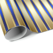 Dazzling Shiny Gold en Royal Blue Stripes Cadeaupapier (Rol Hoek)