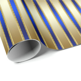 Dazzling Shiny Gold en Royal Blue Stripes Cadeaupapier