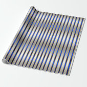 Dazzling Shiny Silver en Royal Blue Stripes Cadeaupapier (Uitgerold)