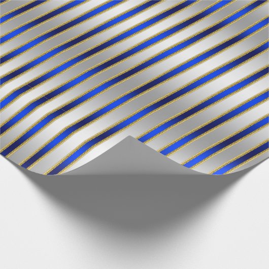 Dazzling Shiny Silver en Royal Blue Stripes Cadeaupapier (Hoek)