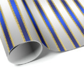 Dazzling Shiny Silver en Royal Blue Stripes Cadeaupapier (Rol Hoek)