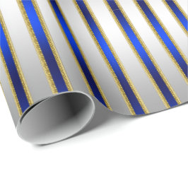 Dazzling Shiny Silver en Royal Blue Stripes Cadeaupapier