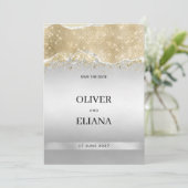Dazzling silver gold sparkle glitter Save the Date Kaart (Staand voorkant)
