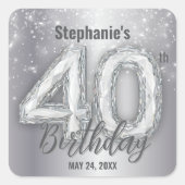  Dazzling Silver Sparkling Diamond 40th Birthday  Vierkante Sticker (Voorkant)