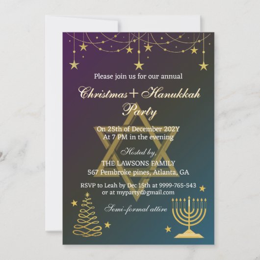 Dazzling Stars Kerstmis-Chanoeka Party Uitnodiging (Voorkant)