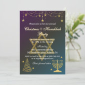 Dazzling Stars Kerstmis-Chanoeka Party Uitnodiging (Staand voorkant)