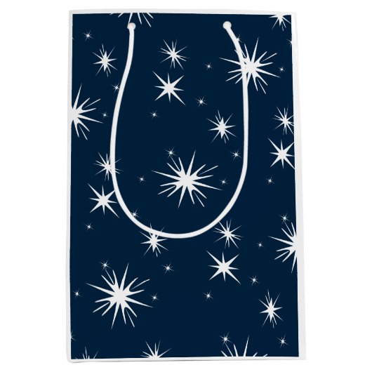 Dazzling Wit Blauw Kerstmis Sterrenhemel Medium Cadeauzakje (Voorkant)
