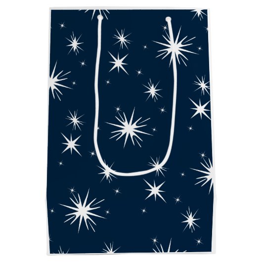 Dazzling Wit Blauw Kerstmis Sterrenhemel Medium Cadeauzakje (Achterkant)