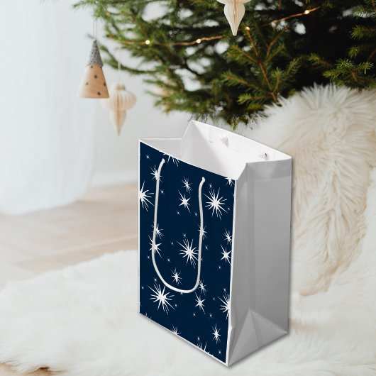 Dazzling Wit Blauw Kerstmis Sterrenhemel Medium Cadeauzakje