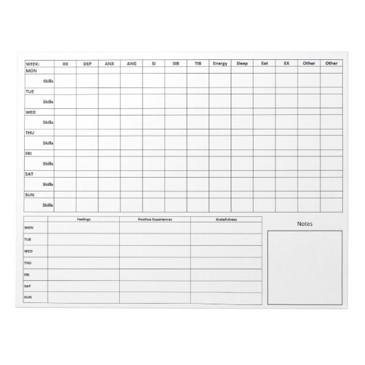 DBT Standaard Dagboek Kaart Voorzijde - Achterzijd Notitieblok (Voorkant)