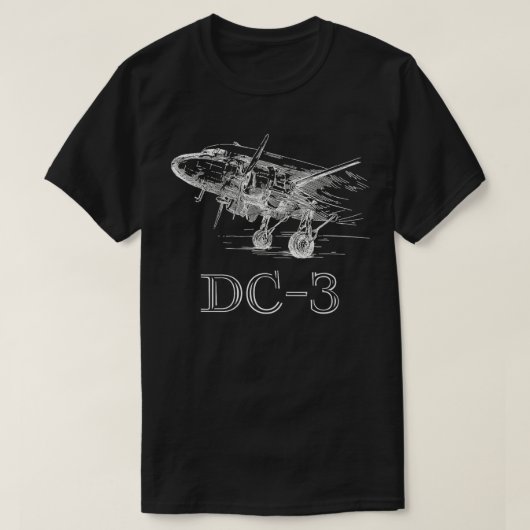 DC3 geschetst vliegtuiggeschenk T-shirt (Design voorkant)