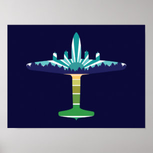 dc 6 vliegtuigzonsondergang poster