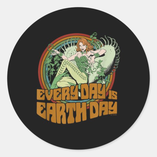 DC Comics Poison Ivy Retro Earth Day _1 Ronde Sticker (Voorkant)