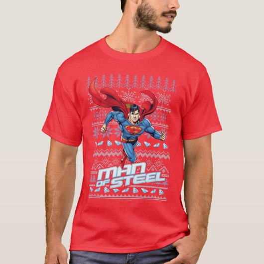 DC Comics Superman Christmas Man of Steel Strong P T-shirt (Voorkant)