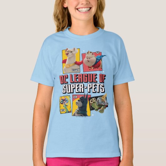 DC-reeks van Super-Pets-tekenpanelen T-shirt (Voorkant)