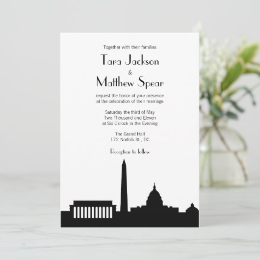 DC Skyline Wedding Uitnodiging (Staand voorkant)