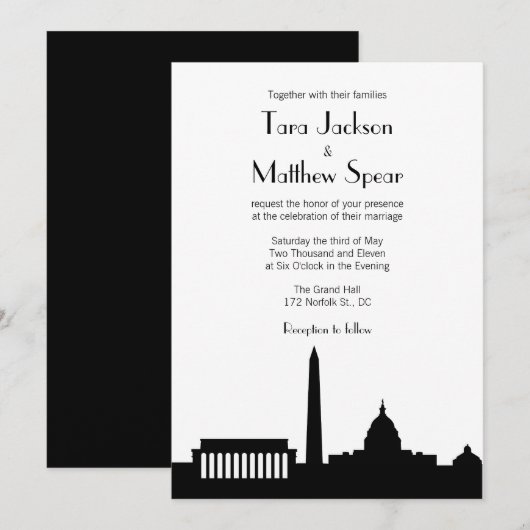 DC Skyline Wedding Uitnodiging (Voorkant / Achterkant)