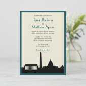 DC Skyline Wedding Uitnodiging - Blauwgroen / Ivor (Staand voorkant)